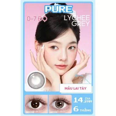 Lens 6 Tháng Fresh Lady mẫu PURE LYCHEE GREY xám hồng giãn nhẹ 14.2mm (Giá 1 chiếc)